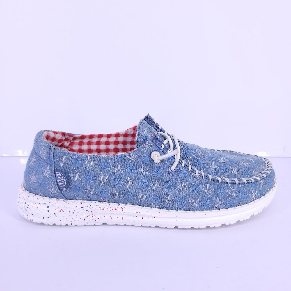 Hey Dude Wendy Arlington Women’s Size 7 Stars Blue - Red and Blue Speckle Sole